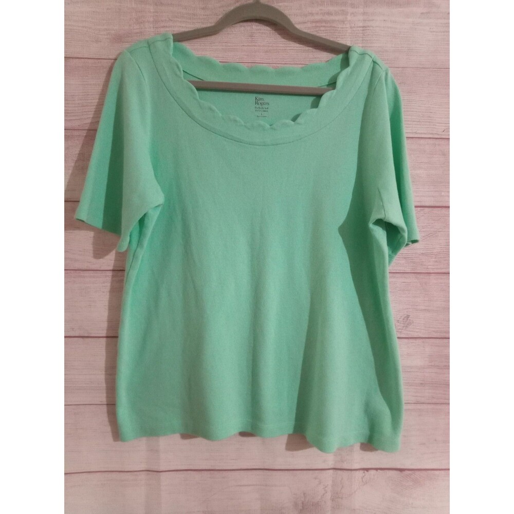 Kim Rogers Blouse Women's Size Large Perfectly Soft Tee Green Solid